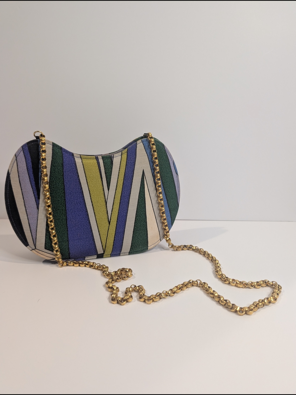 Victor Costa Striped Clutch Crossbody Bag Gold Chain Multicolor Evening Purse